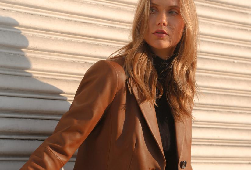 Anne Klein Lamb leather jacket blazer on model