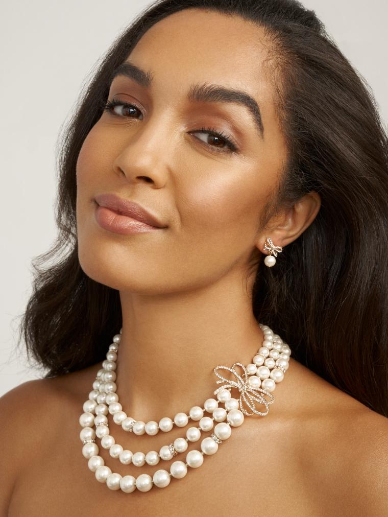 Anne Klein model in layered pearl necklace